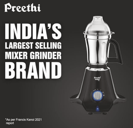Preethi Taurus Pro MG-256 Mixer Grinder, Black, 3 Jars,Powerful 1000 Watt motor for perfect grinding in 90 sec, Shock proof ABS Plastic Body, 5 Yr Motor Warranty & Lifelong Free Service - Image 2